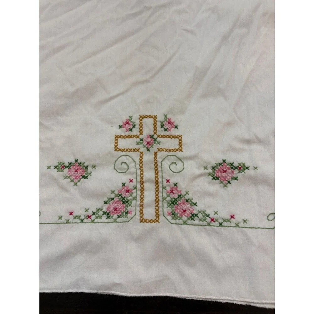 White cross stitched Cross pillowcase